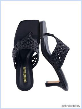 CUSHIONAIRE Spryte Flared Kitten Heel Sandals Square Toe Woven Mule Women's